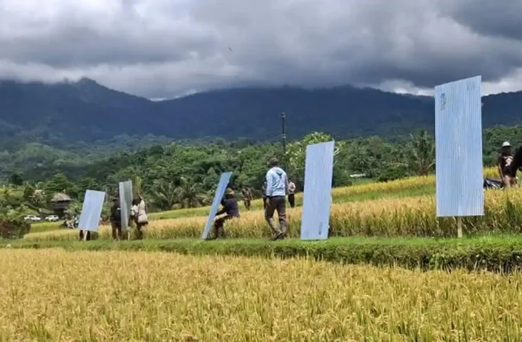 Persawahan Jatiluwih dengan latar pegunungan setelah seng protes dicabut